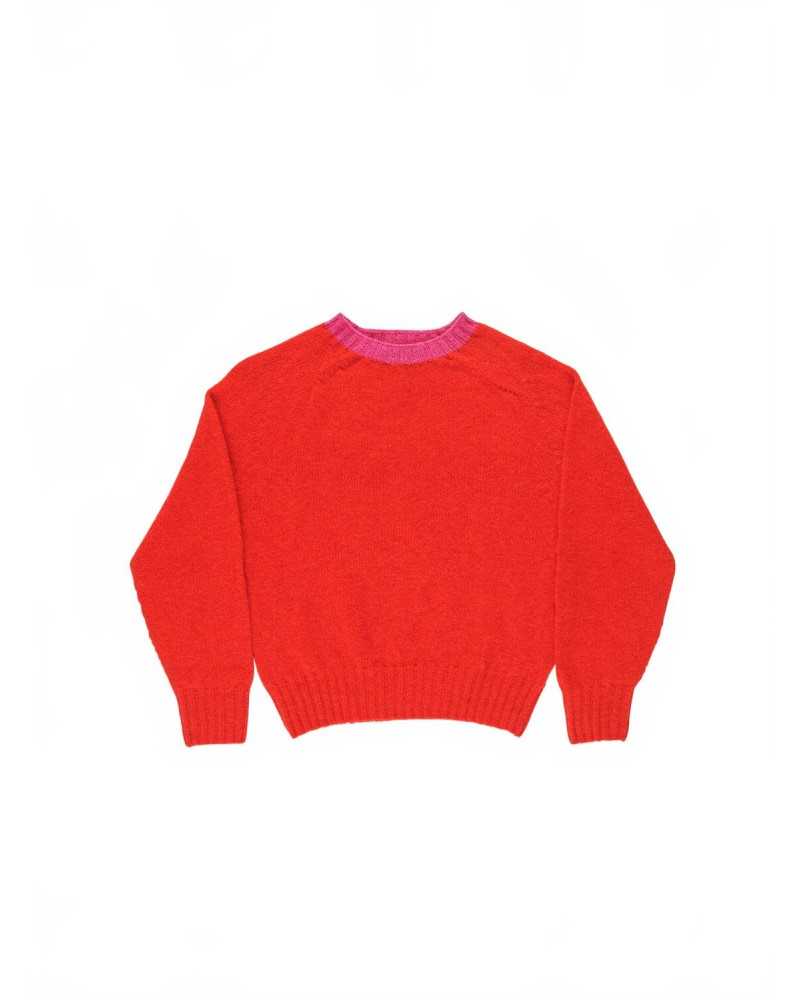 Crew Neck Shetland Sweater - La Fetiche - Red Crew Neck Shetland Sweater - La Fetiche - Red