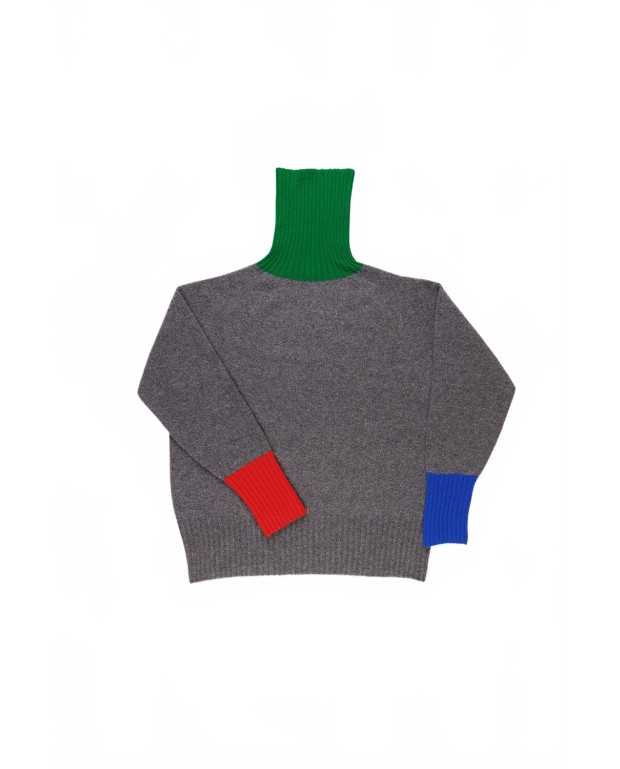 Extra Oversized Traditional Seam-free Polo Sweater - La Fetiche - Grey