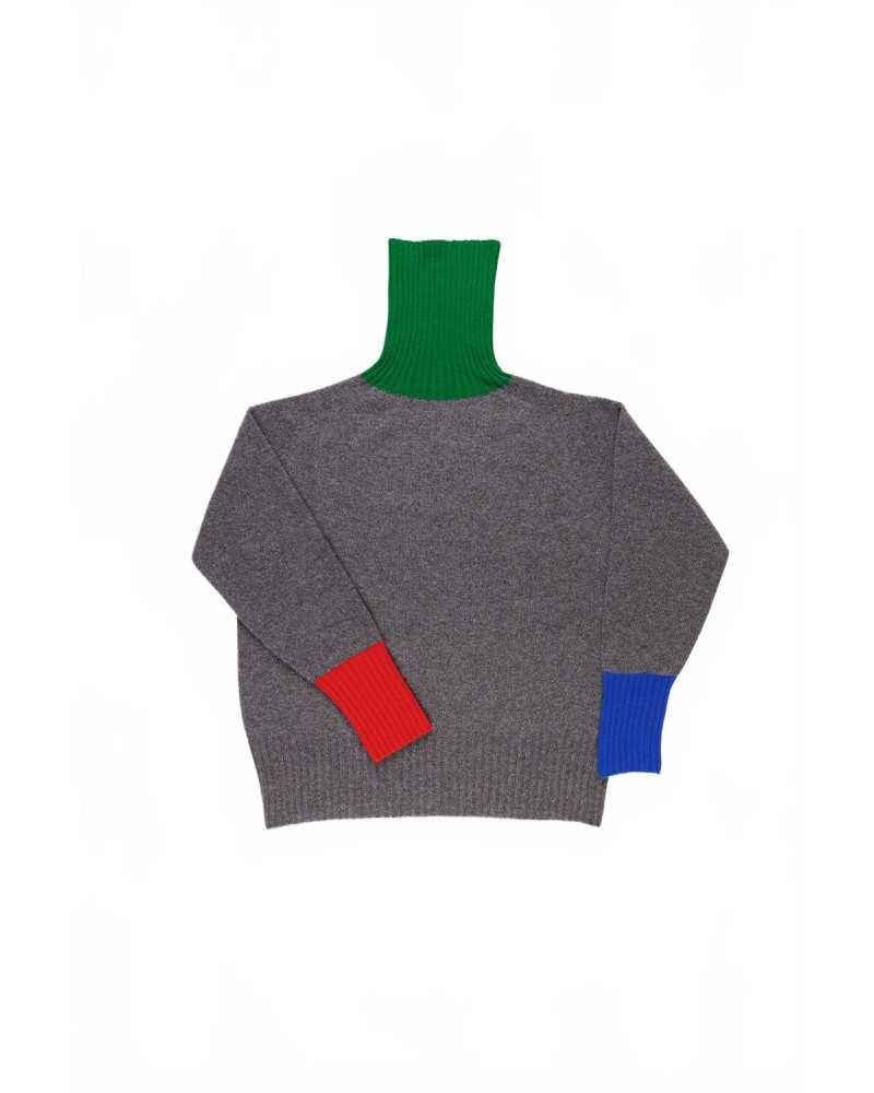Extra Oversized Traditional Seam-free Polo Sweater - La Fetiche - Grey