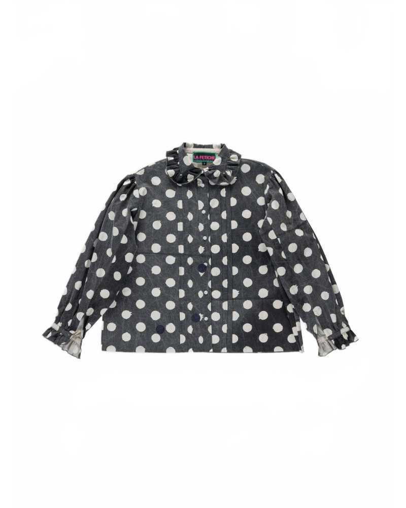 Irregular Spot Printed Cotton Blouse - La Fetiche - Washed Black / White