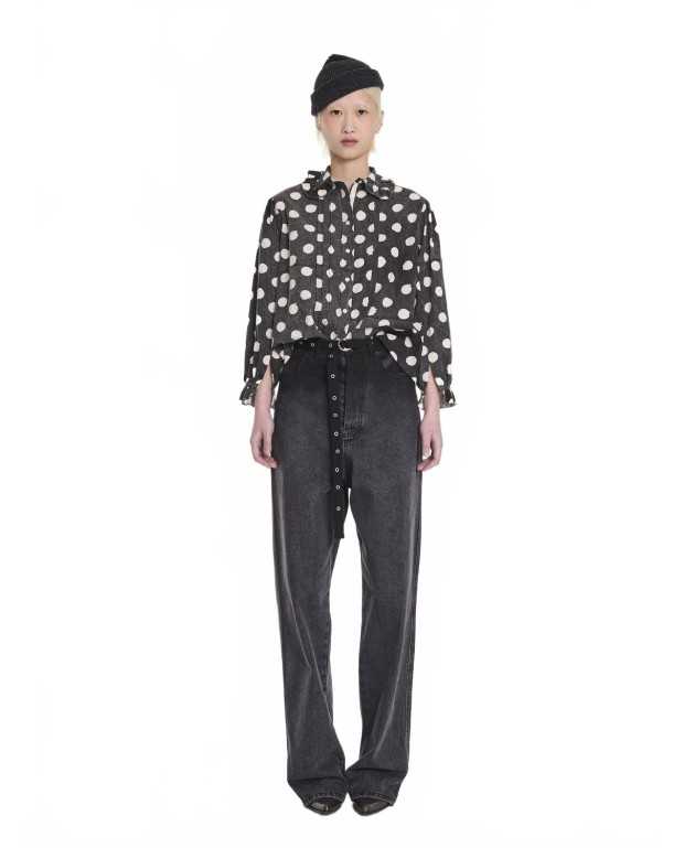 Irregular Spot Printed Cotton Blouse - La Fetiche - Washed Black / White Irregular Spot Printed Cotton Blouse - La Fetiche - Washed Black / White
