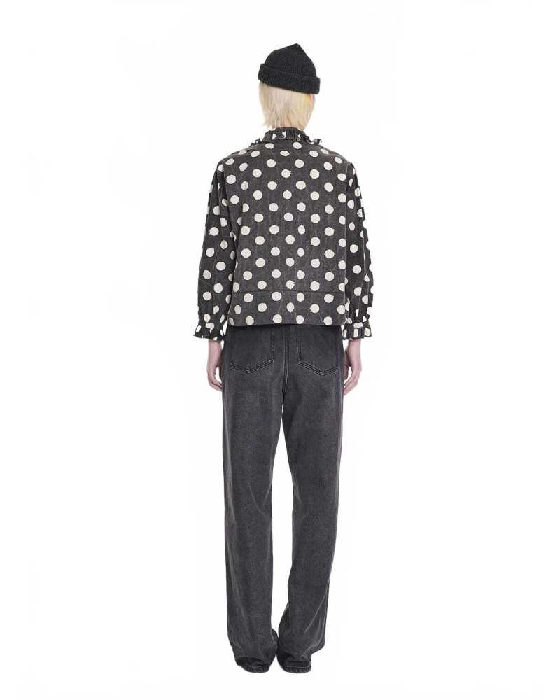 Irregular Spot Printed Cotton Blouse - La Fetiche - Washed Black / White