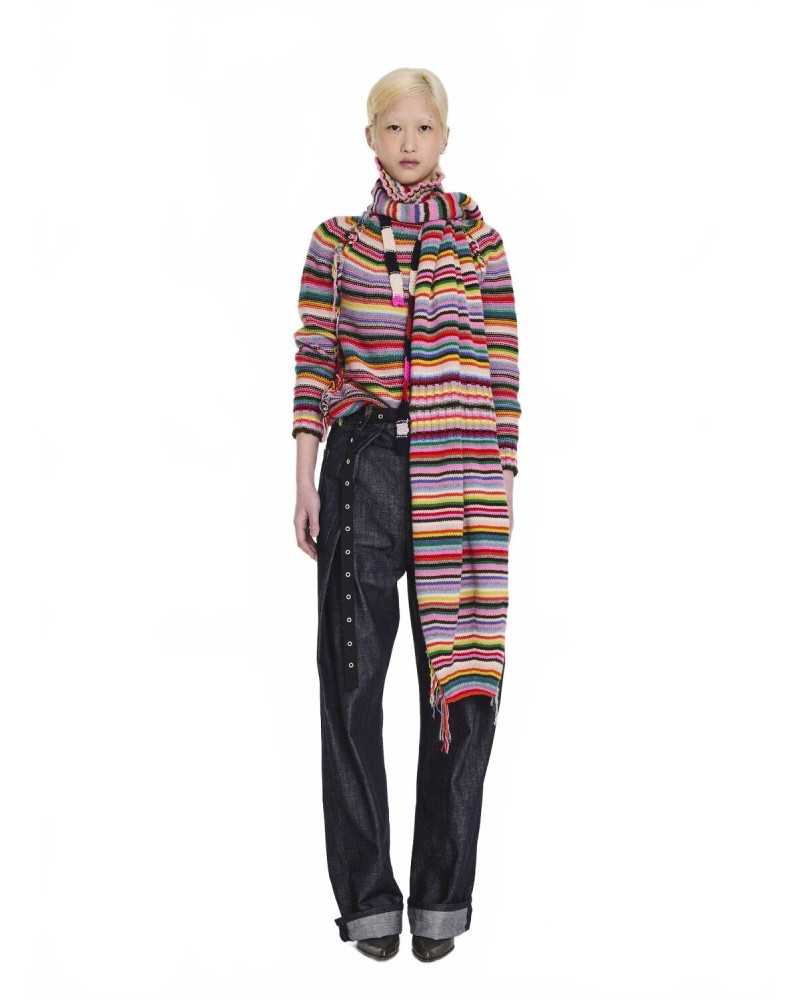 Multicolour Striped Polo Neck Sweater - La Fetiche - Multicolour