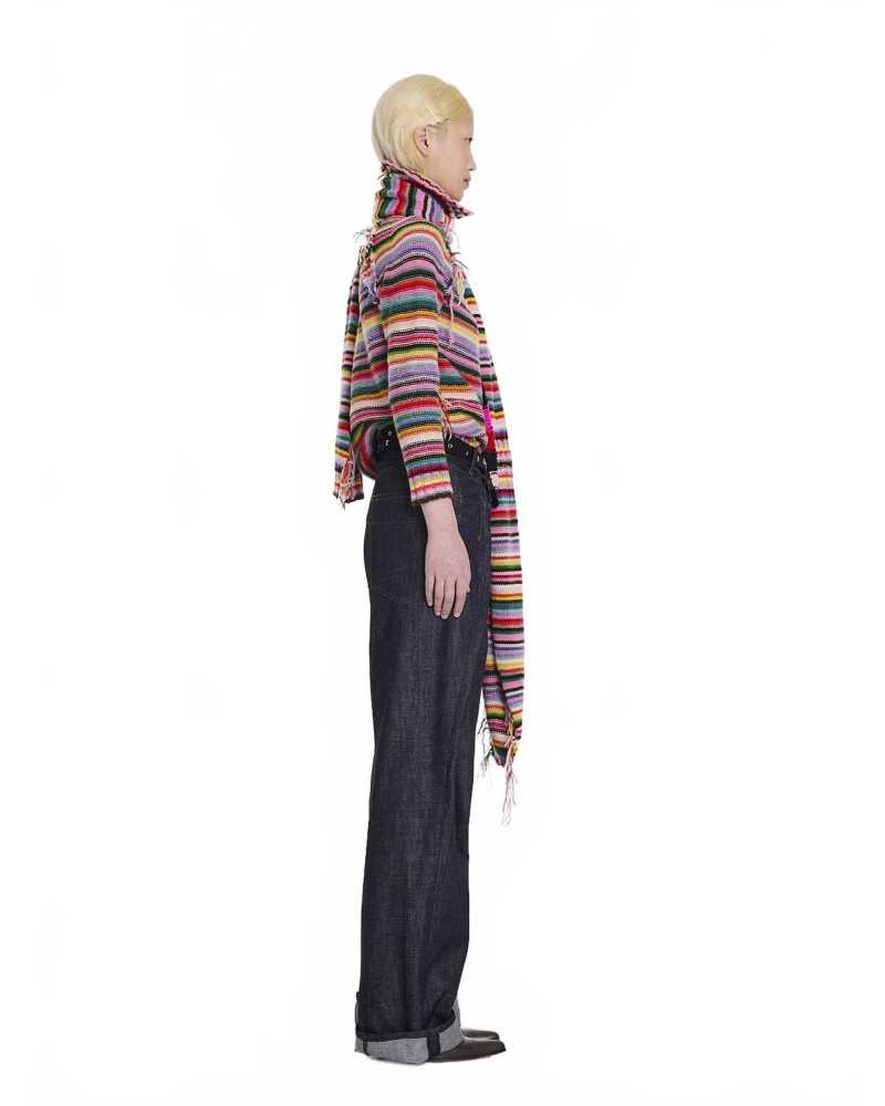 Multicolour Striped Polo Neck Sweater - La Fetiche - Multicolour