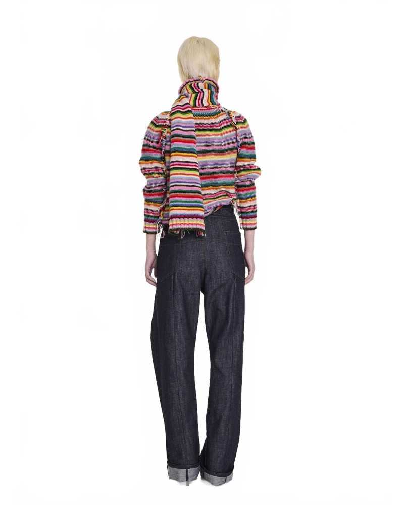 Multicolour Striped Polo Neck Sweater - La Fetiche - Multicolour