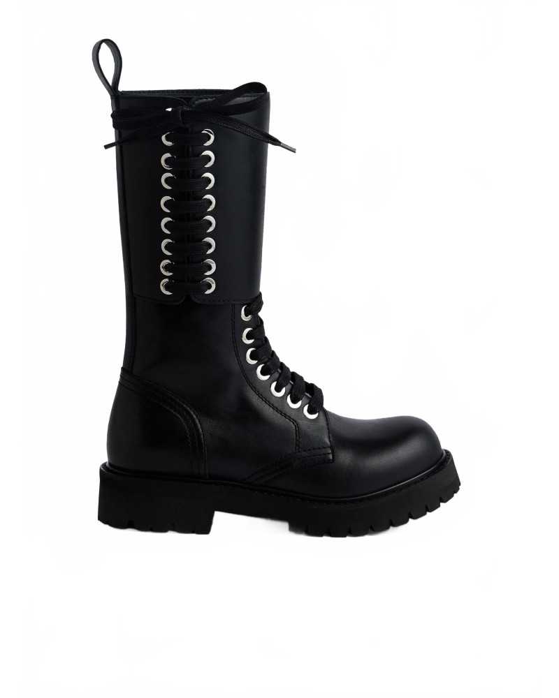 Lace Up Leather Boots - Rabanne - Black
