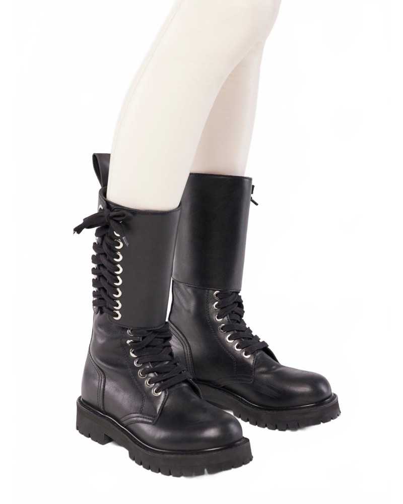 Bottes En Cuir A Lacets - Rabanne - Black