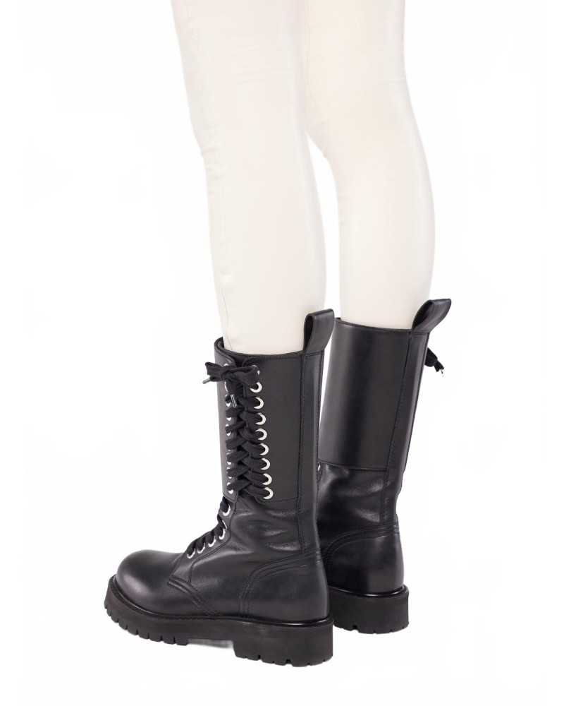 Bottes En Cuir A Lacets - Rabanne - Black