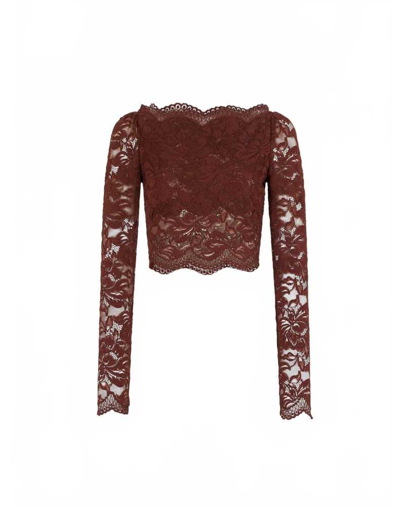 Lace Crop Top - Rabanne - Cinamon Brown Lace Crop Top - Rabanne - Cinamon Brown