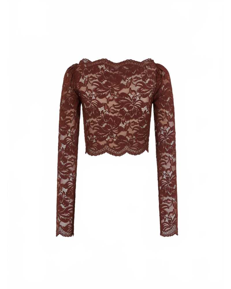 Lace Crop Top - Rabanne - Cinamon Brown Lace Crop Top - Rabanne - Cinamon Brown