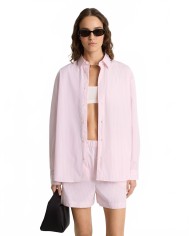 Eden Script Oversized Shirt - Sporty And Rich - Pink / White Thin Stripe