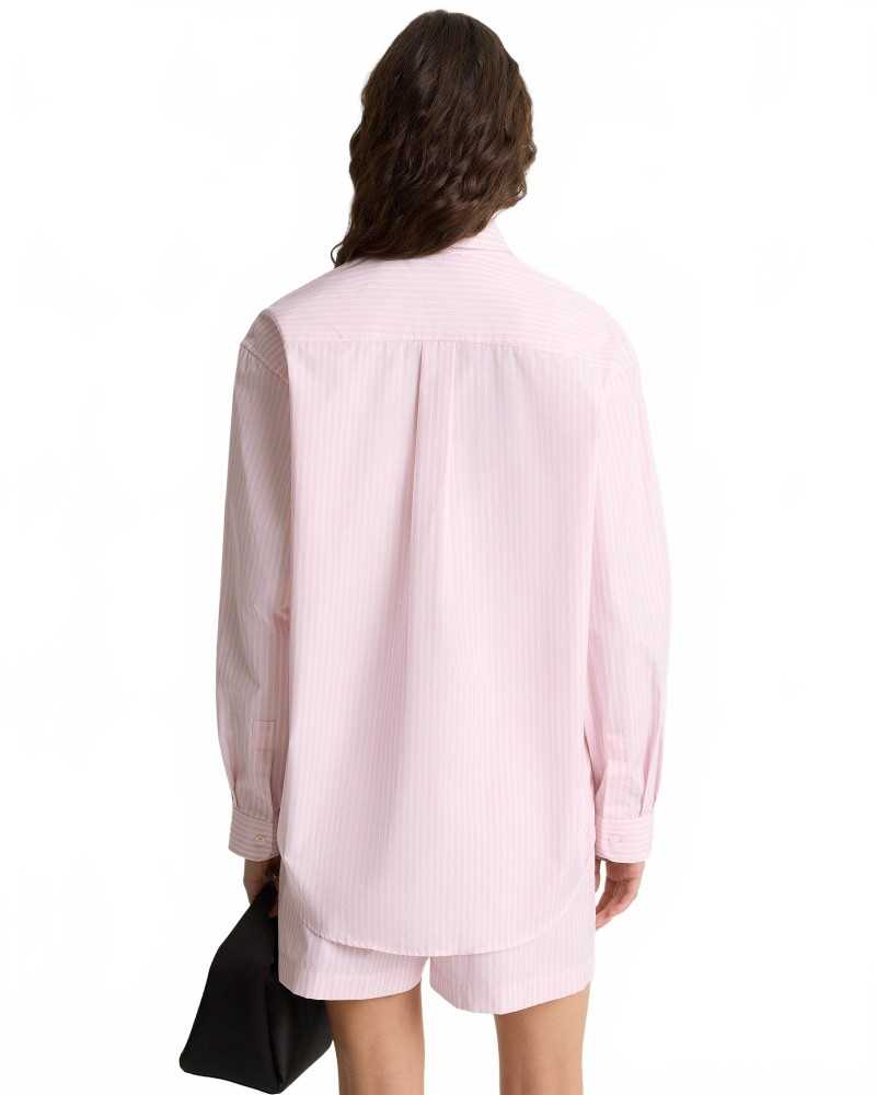 Eden Script Oversized Shirt - Sporty And Rich - Pink / White Thin Stripe