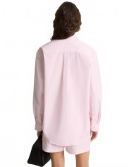 Eden Script Oversized Shirt - Sporty And Rich - Pink / White Thin Stripe