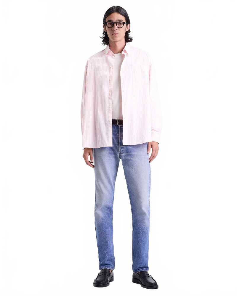Eden Script Oversized Shirt - Sporty And Rich - Pink / White Thin Stripe