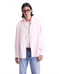 Eden Script Oversized Shirt - Sporty And Rich - Pink / White Thin Stripe