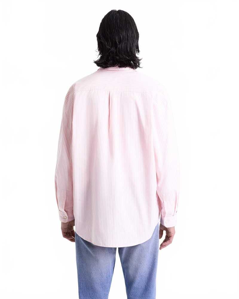 Eden Script Oversized Shirt - Sporty And Rich - Pink / White Thin Stripe