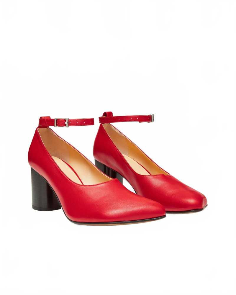 Obliqua Block Heel Pumps - Pasqualetti - Red Obliqua Block Heel Pumps - Pasqualetti - Red