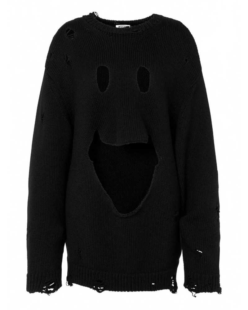 Pullover With Smiley Cut Out - Moschino - Black Pullover With Smiley Cut Out - Moschino - Black