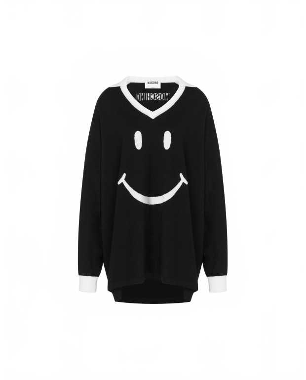 Maille Polo Smiley En Mérinos - Moschino - Noir