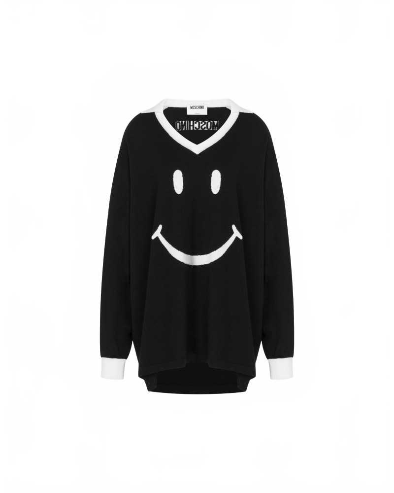 Maille Polo Smiley En Mérinos - Moschino - Noir