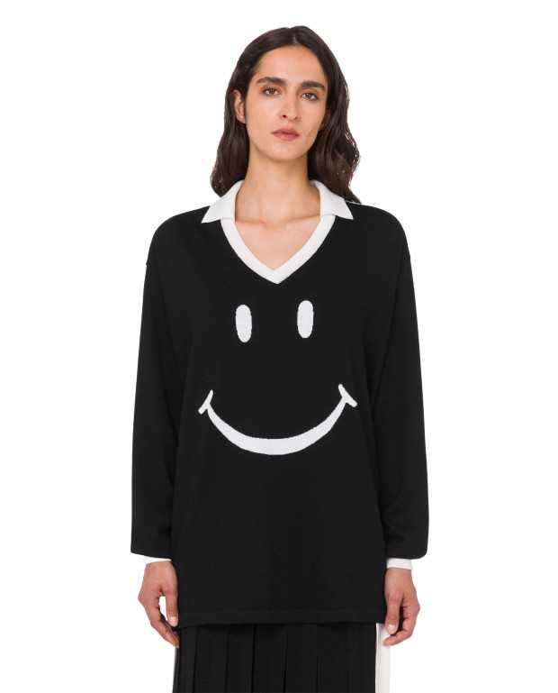 Knitted Merino Polo Smiley - Moschino - Black