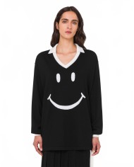 Knitted Merino Polo Smiley - Moschino - Black Knitted Merino Polo Smiley - Moschino - Black
