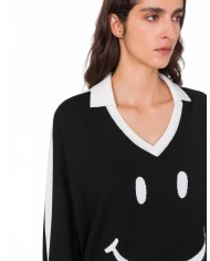 Maille Polo Smiley En Mérinos - Moschino - Noir
