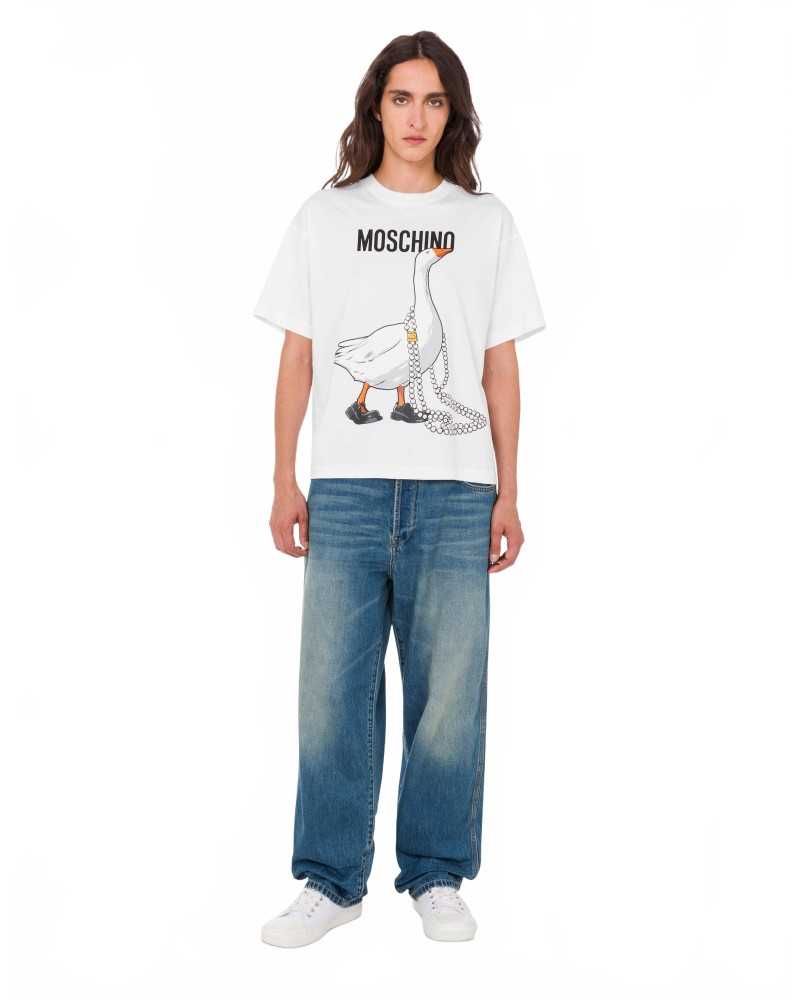 Organic Cotton Goose T-shirt - Moschino - White