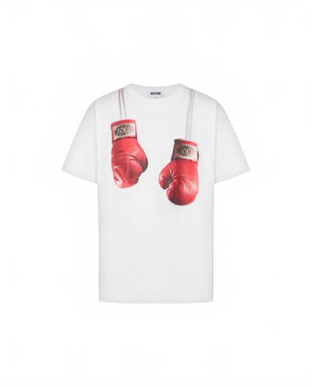 T-shirt En Jersey De Coton Biologique Gants De Boxe - Moschino - Blanc