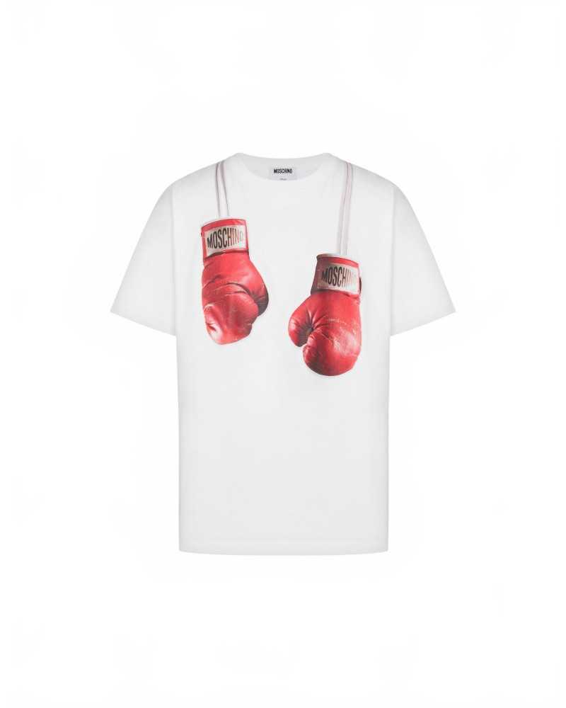 T-shirt En Jersey De Coton Biologique Gants De Boxe - Moschino - Blanc