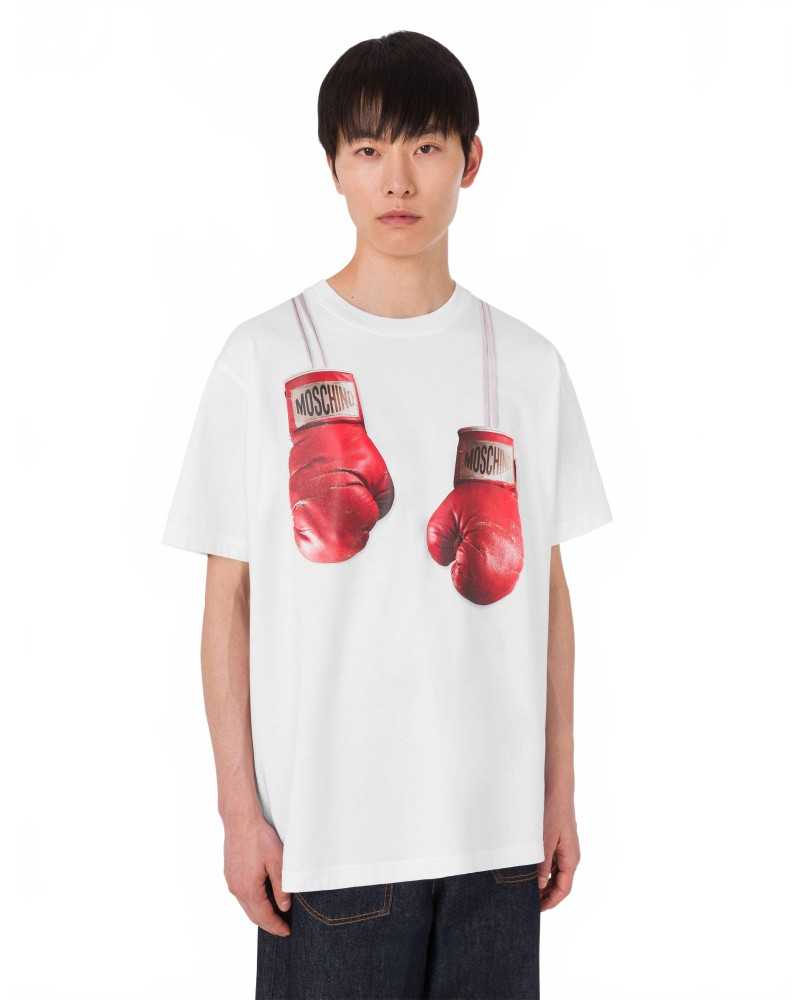 Organic Cotton Jersey Boxing Gloves T-shirt - Moschino - White Organic Cotton Jersey Boxing Gloves T-shirt - Moschino - White