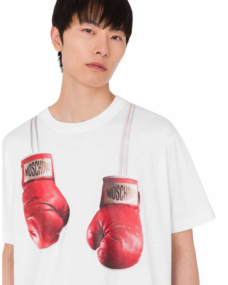 T-shirt En Jersey De Coton Biologique Gants De Boxe - Moschino - Blanc