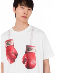T-shirt En Jersey De Coton Biologique Gants De Boxe - Moschino - Blanc