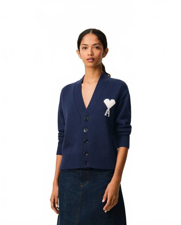 Cardigan Avec Ami De Coeur Contraste - Ami - Ink Cardigan Avec Ami De Coeur Contraste - Ami - Ink