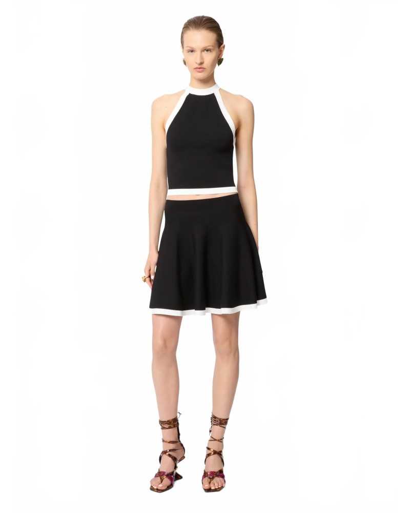 Contrasted Knit Mini Skater Skirt - Nina Ricci - Blanc / Noir