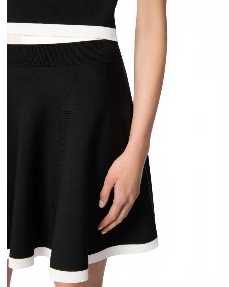 Contrasted Knit Mini Skater Skirt - Nina Ricci - Blanc / Noir