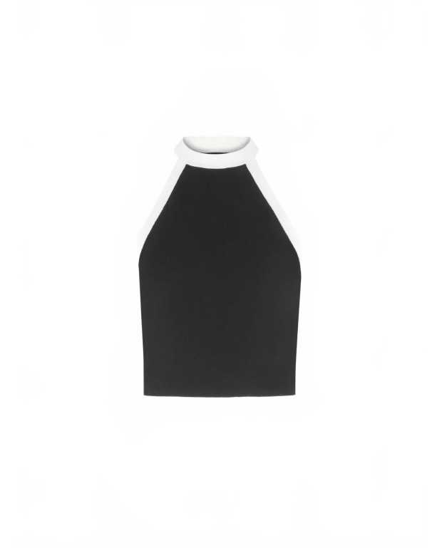 Contrasted Knit Halterneck Top - Nina Ricci - White / Black