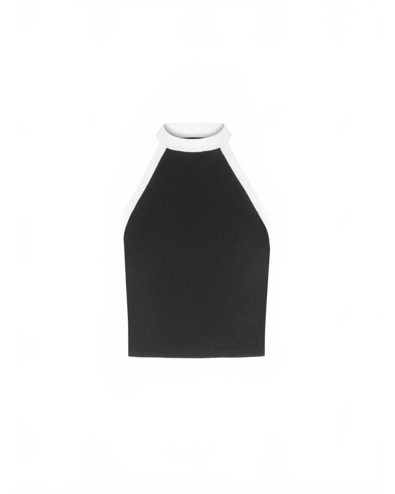 Contrasted Knit Halterneck Top - Nina Ricci - Blanc / Noir
