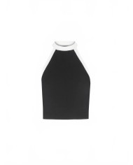 Contrasted Knit Halterneck Top - Nina Ricci - Blanc / Noir