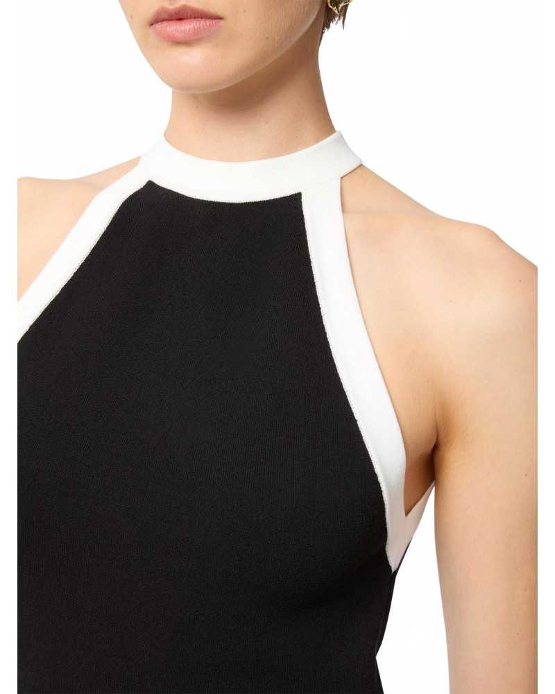 Contrasted Knit Halterneck Top - Nina Ricci - Blanc / Noir