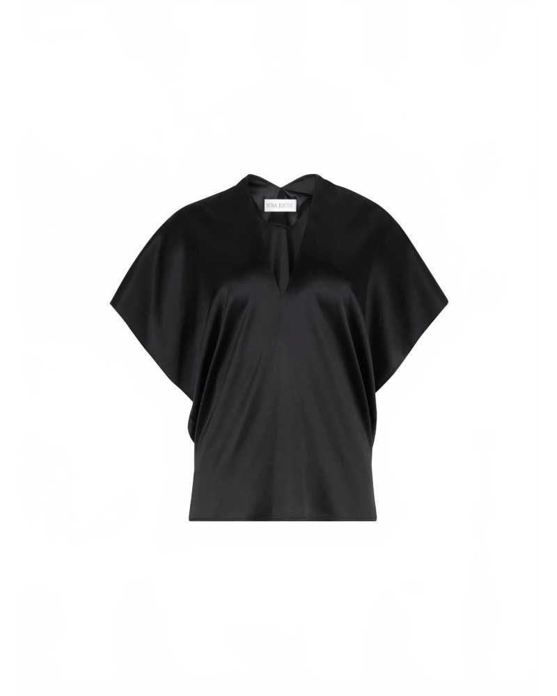 V-neck Top With Fine Straps In Silk Satin - Nina Ricci - Black