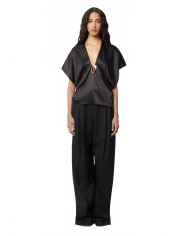 V-neck Top With Fine Straps In Silk Satin - Nina Ricci - Black