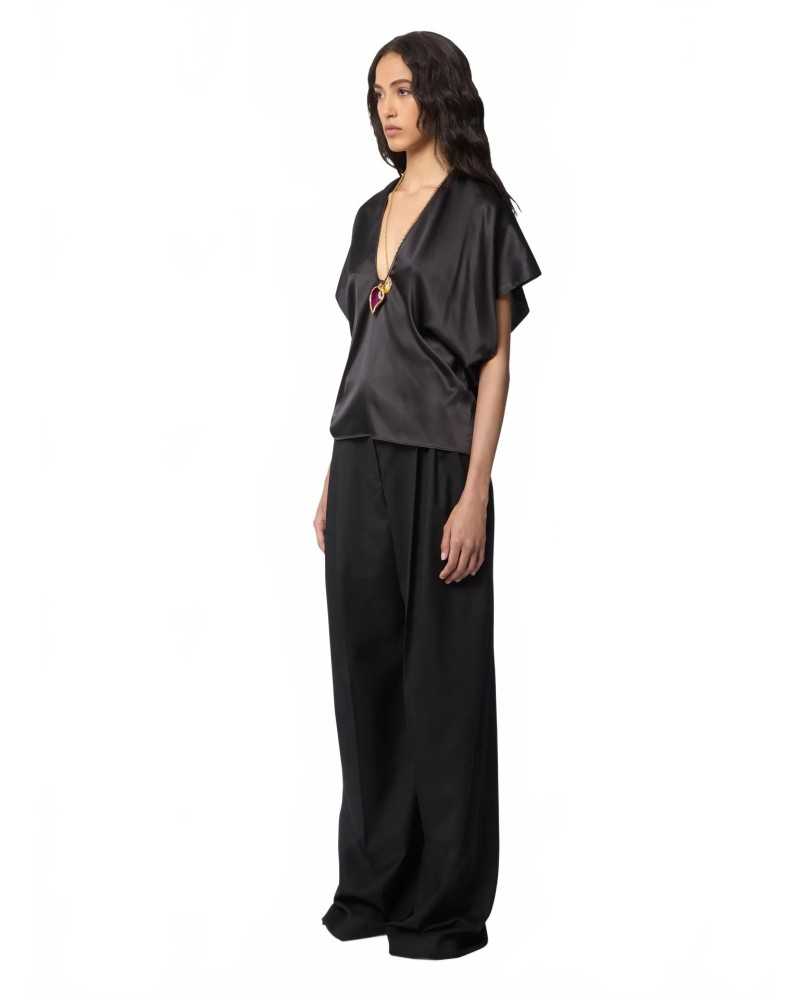 V-neck Top With Fine Straps In Silk Satin - Nina Ricci - Black