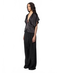 V-neck Top With Fine Straps In Silk Satin - Nina Ricci - Noir
