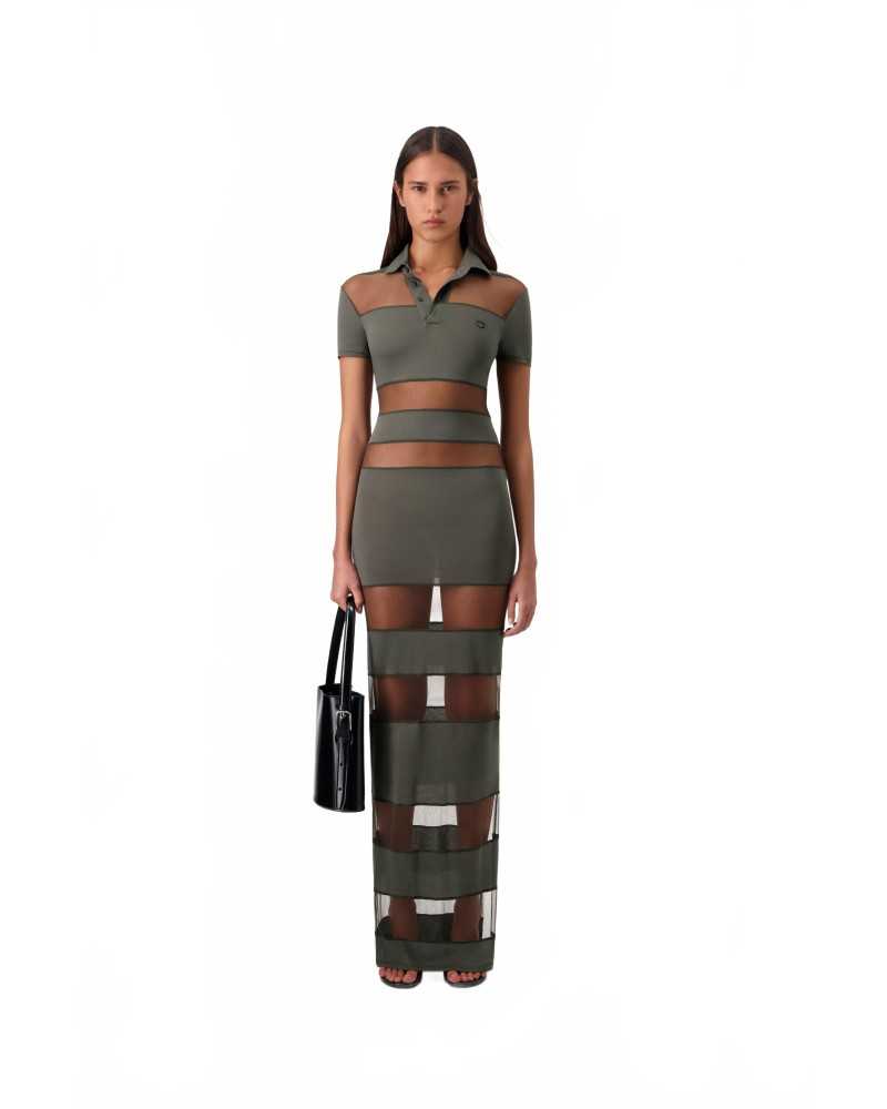 Striped Sheer Polo Dress - Coperni - Green Striped Sheer Polo Dress - Coperni - Green