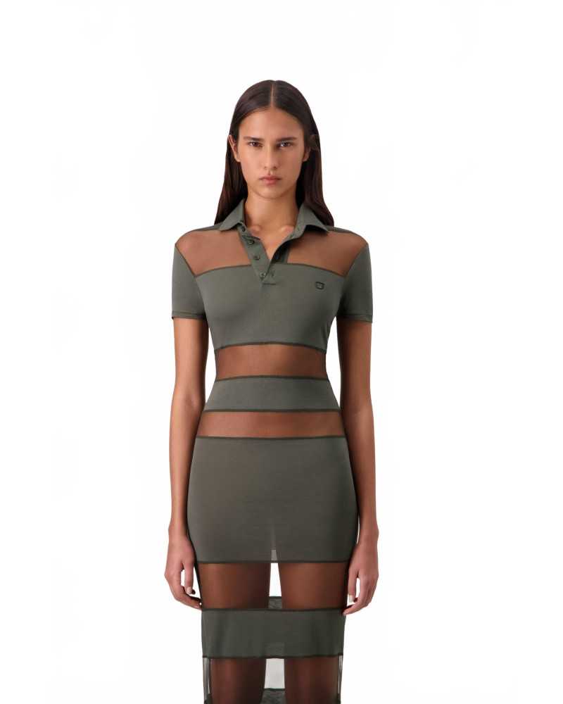 Striped Sheer Polo Dress - Coperni - Green Striped Sheer Polo Dress - Coperni - Green