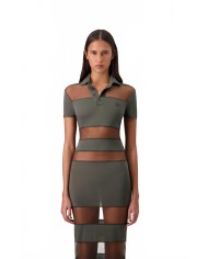 Striped Sheer Polo Dress - Coperni - Green Striped Sheer Polo Dress - Coperni - Green