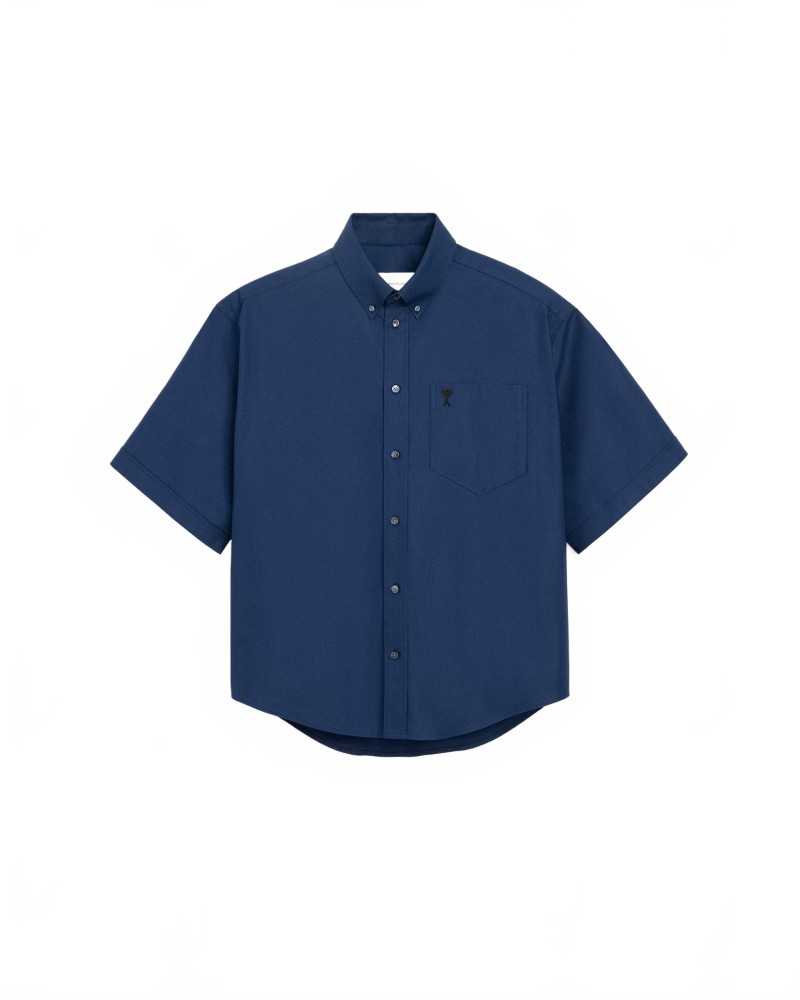 Boxy Shirt Short Sleeve Button Down Collar And Embroidered Heart Friend - Ami - Ink Boxy Shirt Short Sleeve Button Down Collar And Embroidered Heart Friend - Ami - Ink