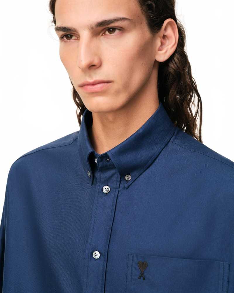 Boxy Shirt Short Sleeve Button Down Collar And Embroidered Heart Friend - Ami - Ink Boxy Shirt Short Sleeve Button Down Collar And Embroidered Heart Friend - Ami - Ink