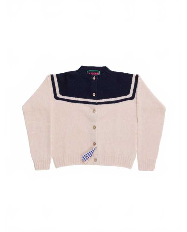 Crew Neck Cardigan - La Fetiche - Ecru / Navy